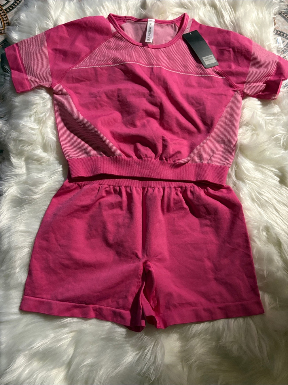 Hot Pink Short Sleeve Crop Top + Short women size large